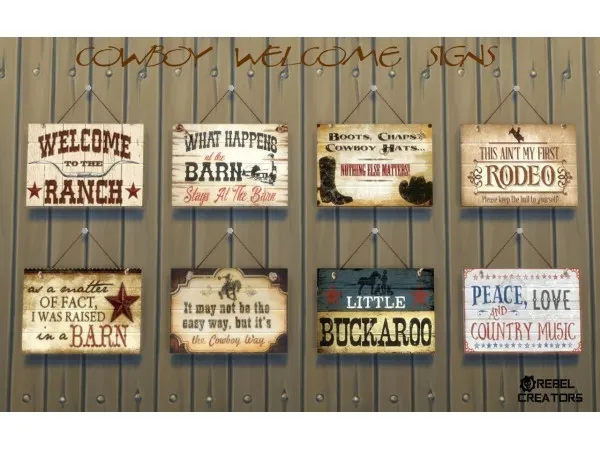 Maxis Match sims and rebellion Cowboy Welcome Signs - The Sims 4 Custom Content