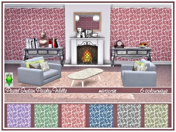 Alpha Pastel Indian Paisley Walls_marcorse - The Sims 4 Custom Content