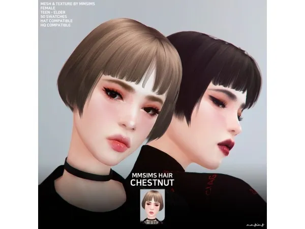 Alpha MMSIMS Hair 24 Chestnut - The Sims 4 Custom Content