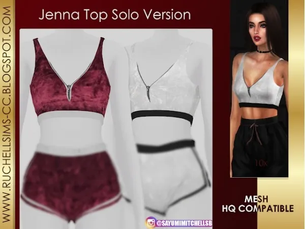 Alpha Jenna Top Solo Version by ruchellsims - The Sims 4 Custom Content