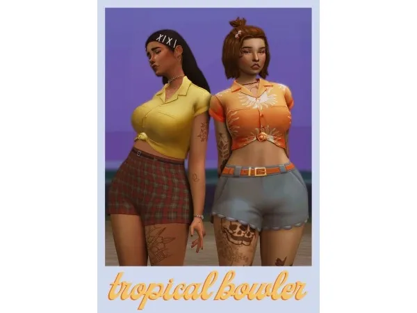 Maxis Match cowplant pizza tropical bowler shirt recolour - The Sims 4 Custom Content
