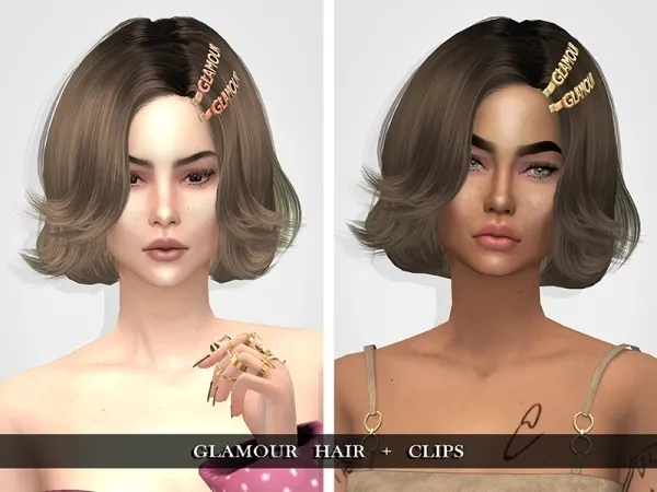 Alpha Glamour Hair with Acc Clips - The Sims 4 Custom Content