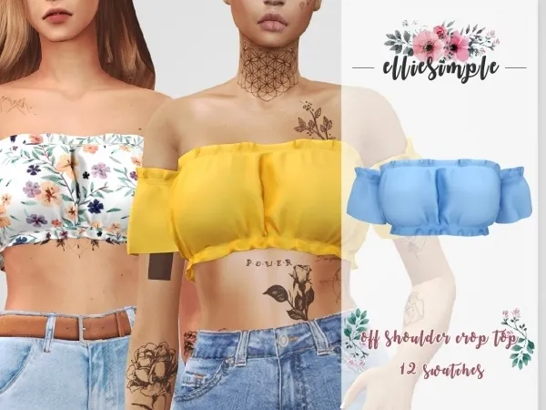 Alpha Elliesimple Off Shoulder Crop Top - The Sims 4 Custom Content