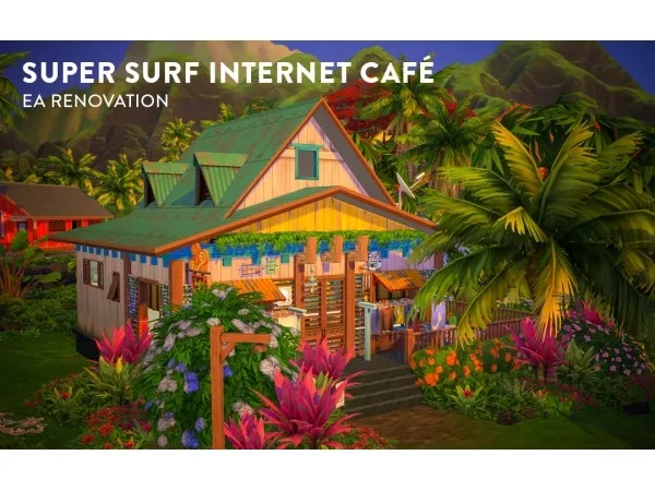 Maxis Match Sulani Redux Tangled Flat Super Surf Internet Café by whyeverr - The Sims 4 Custom Content
