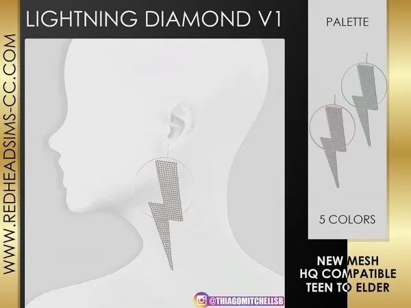 Alpha LIGHTNING DIAMOND EARRING V1 - The Sims 4 Custom Content