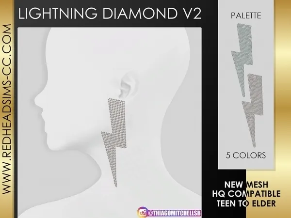 Alpha LIGHTNING DIAMOND EARRING V2 - The Sims 4 Custom Content