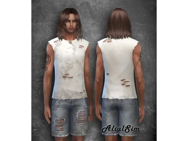 Maxis Match alialsim Dirty ripped t shirt and shorts - The Sims 4 Custom Content