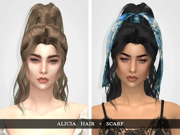 Alpha Alicia Hair with acc Scarf by grafity-cc - The Sims 4 Custom Content