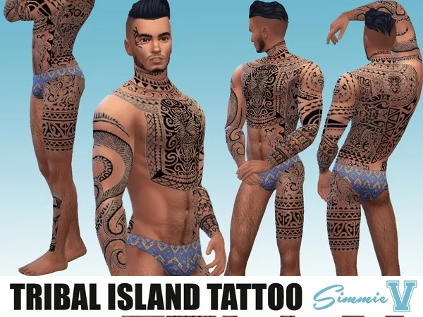 Mix SimmieV_Island Tribal Full Body Tattoo - The Sims 4 Custom Content