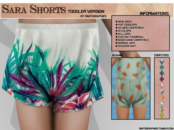 Alpha Sara Shorts (Toddler Version) by simtographies - The Sims 4 Custom Content