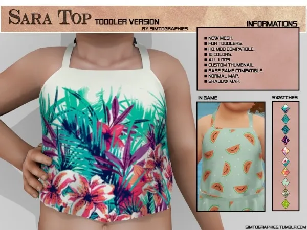Alpha Sara Top (Toddler Version) - The Sims 4 Custom Content