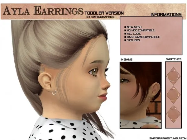 Alpha Ayla Earrings Toddler Version by simtographies - The Sims 4 Custom Content