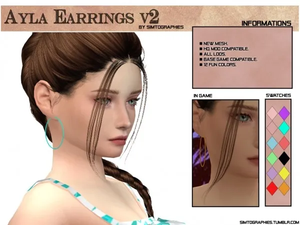 Alpha Ayla Earrings V2 by simtographies - The Sims 4 Custom Content