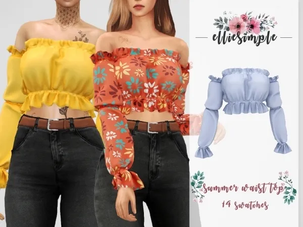 Alpha Elliesimple Summer Waist Top by elliesimple - The Sims 4 Custom Content