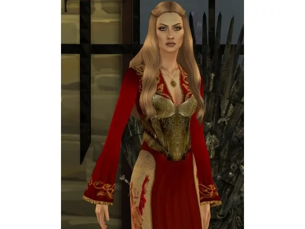 Alpha Game of Thrones Cersei Lannister Red and Gold Corset Dress by HIM666 - The Sims 4 Custom Content
