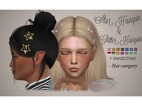 Maxis Match vintage simmer Star Glitter Hairpins for kids - The Sims 4 Custom Content
