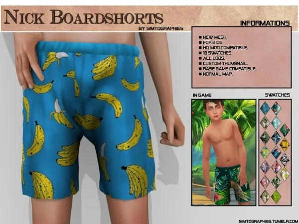 Alpha Nick Boardshorts - The Sims 4 Custom Content
