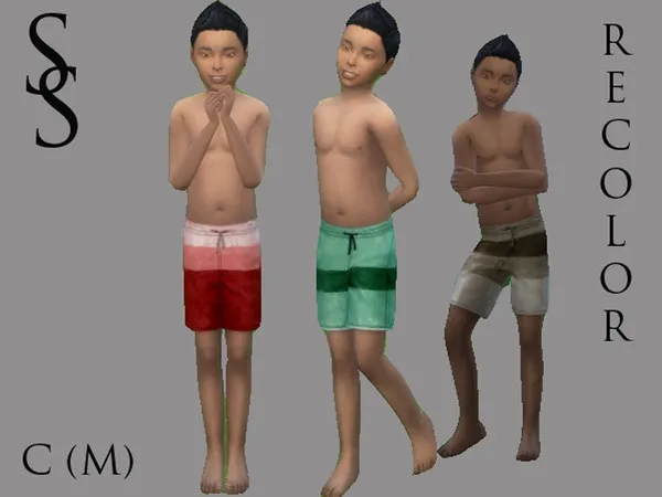 Alpha Boy's Striped Swim Trunks (Recolor) - The Sims 4 Custom Content