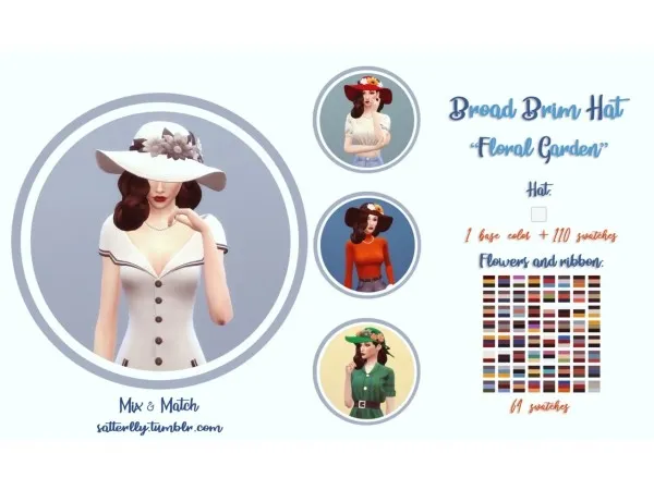 Maxis Match satterlly Broad Brim Hat Floral Garden - The Sims 4 Custom Content