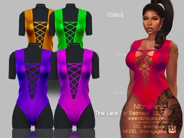 Alpha Tina Lace Up Swimsuit Silky by nitropanic - The Sims 4 Custom Content