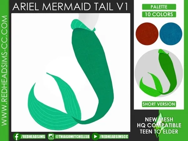 Maxis Match ARIEL MERMAID TAIL V1 by redheadsims - The Sims 4 Custom Content