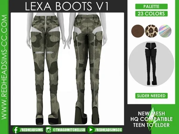 Alpha LEXA BOOTS V1 by redheadsims - The Sims 4 Custom Content