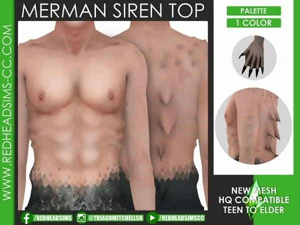 Alpha SIREN MERMAN TOP by redheadsims - The Sims 4 Custom Content