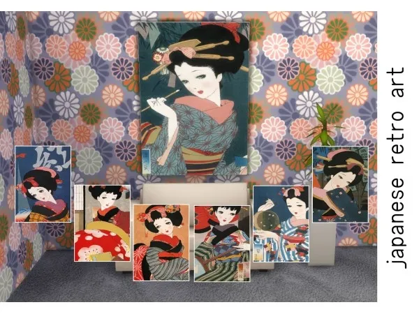 Alpha japanese retro art paintings by Feelshy - The Sims 4 Custom Content