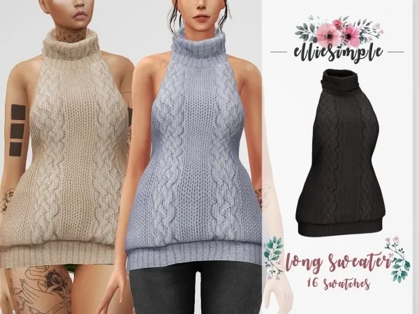 Alpha Elliesimple Long Sweater (top category) by elliesimple - The Sims 4 Custom Content