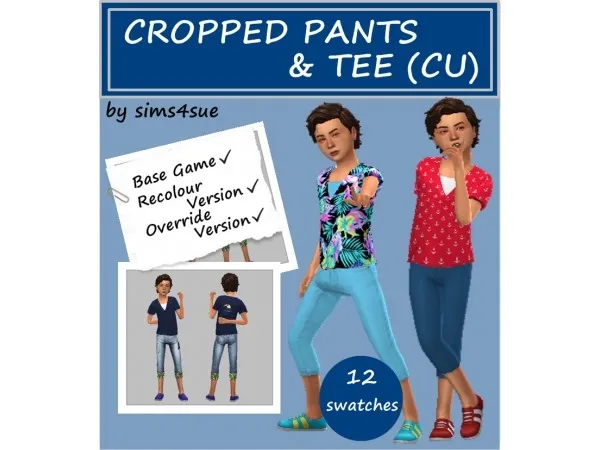 Maxis Match sims4sue BASE GAME CROPPED PANTS TEE (CU) - The Sims 4 Custom Content