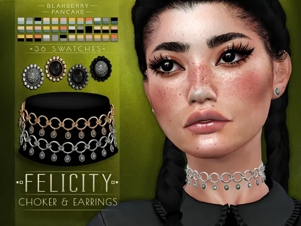 Maxis Match Blahberry Pancake Felicity Choker Earrings - The Sims 4 Custom Content