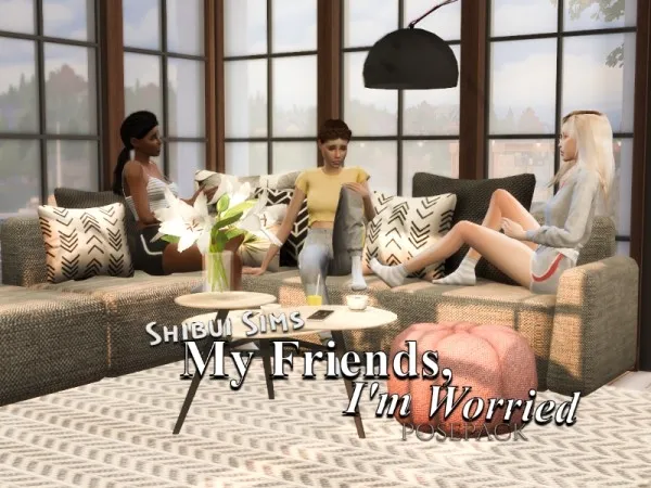 Mix SHIBUI SIMS My friends Im worried Posepack by simsfinds - The Sims 4 Custom Content