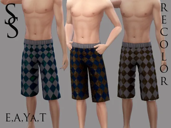 Maxis Match Men's Diamond Patterned Swim Trunks (Recolor) - The Sims 4 Custom Content