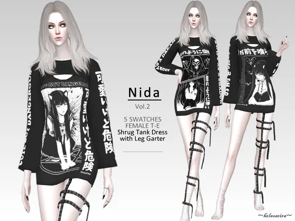 Maxis Match NIDA V2 Goth Shrug dress w Leg garter - The Sims 4 Custom Content