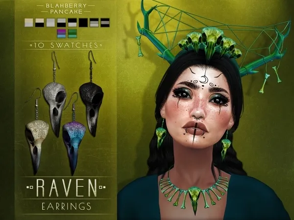 Mix Blahberry Pancake Raven Earrings - The Sims 4 Custom Content