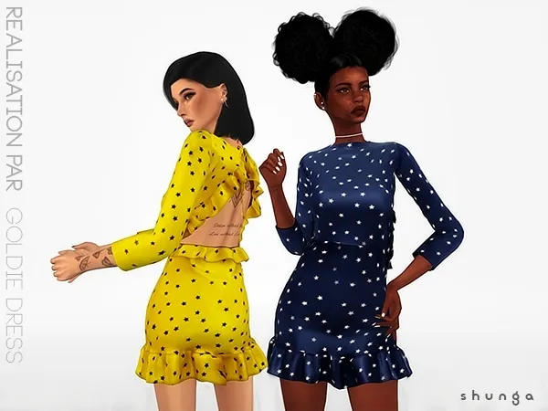 Maxis Match SHUNGA REALISATION PAR Goldie Dress by shunga - The Sims 4 Custom Content