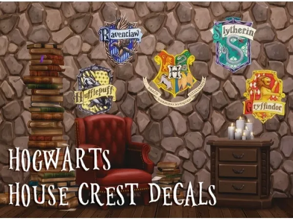 Maxis Match pxelpink hogwarts house crest decals - The Sims 4 Custom Content