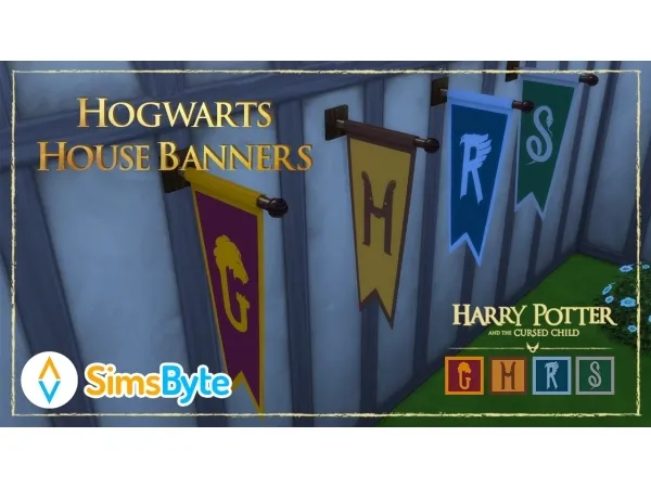 Maxis Match simsbyte Hogwarts House Banners - The Sims 4 Custom Content