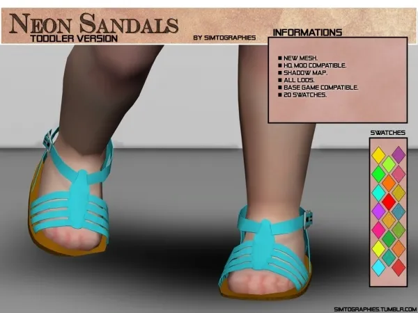 Alpha Neon Sandals (TODDLER VERSION) by simtographies - The Sims 4 Custom Content