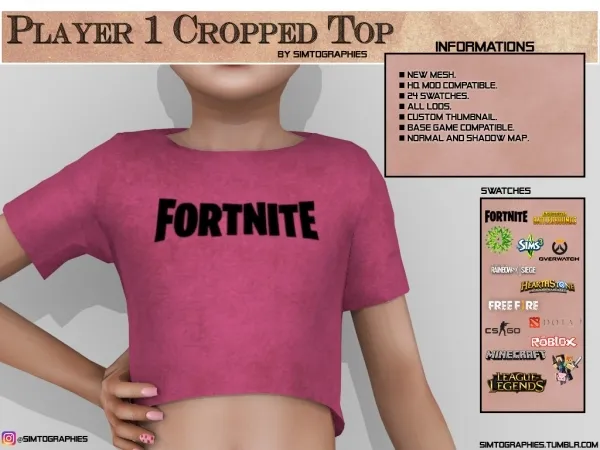 Alpha Player 1 Cropped Top - The Sims 4 Custom Content