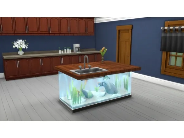 Maxis Match Aquarium Counter Island Base by simsfinds - The Sims 4 Custom Content