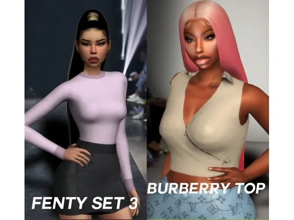 Alpha Burberry top Fenty Set 3 by PLASTIC simz - The Sims 4 Custom Content
