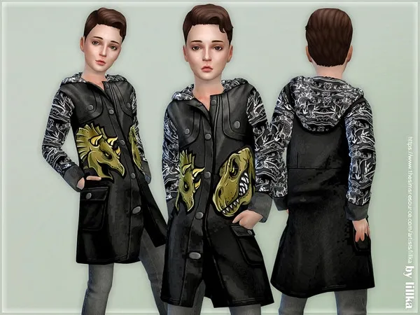 Maxis Match Black Dinosaur Coat for Boys - The Sims 4 Custom Content