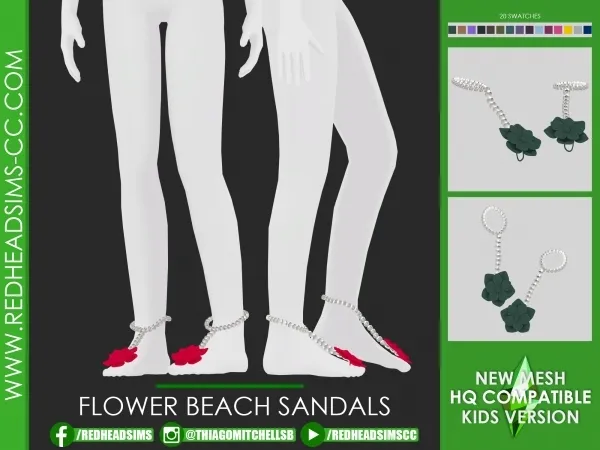 Alpha FLOWE BEACH SANDALS KIDS by redheadsims - The Sims 4 Custom Content