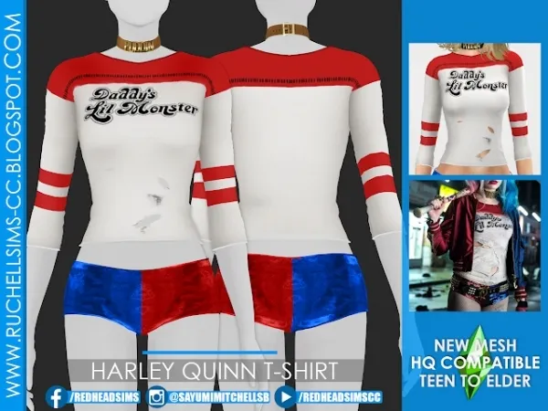 Alpha HARLEY QUINN T SHIRT by ruchellsims - The Sims 4 Custom Content