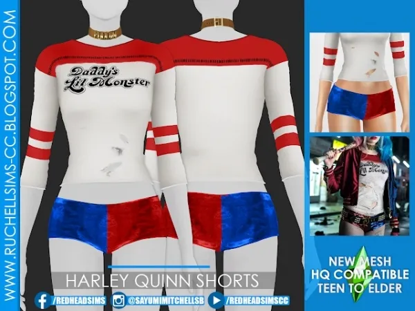 Alpha HARLEY QUINN SHORTS by ruchellsims - The Sims 4 Custom Content