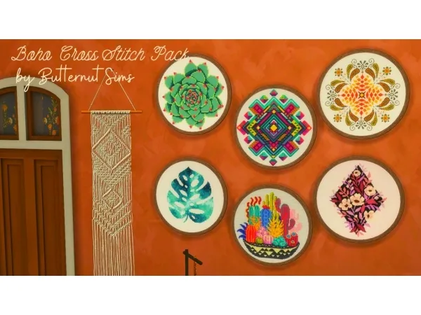 Maxis Match butternutsims BOHO CROSS STITCH PACK - The Sims 4 Custom Content