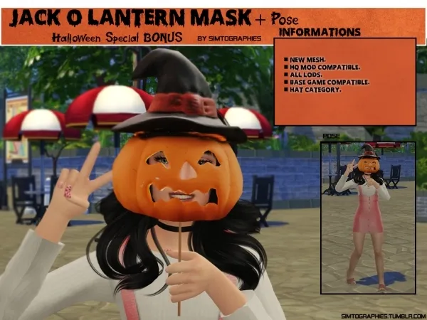 Alpha Jack O Lantern Mask Acc Pose Halloween Special BONUS - The Sims 4 Custom Content
