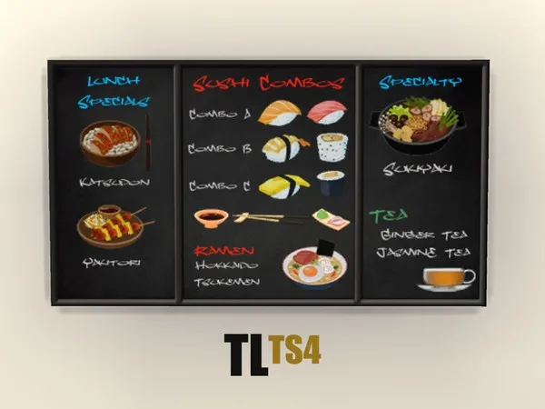 Alpha Chalkboard Asian Menu REQUIRES GTW - The Sims 4 Custom Content