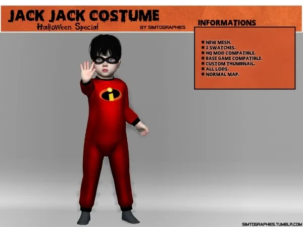 Alpha Jack Jack Costume Halloween Special by simtographies - The Sims 4 Custom Content